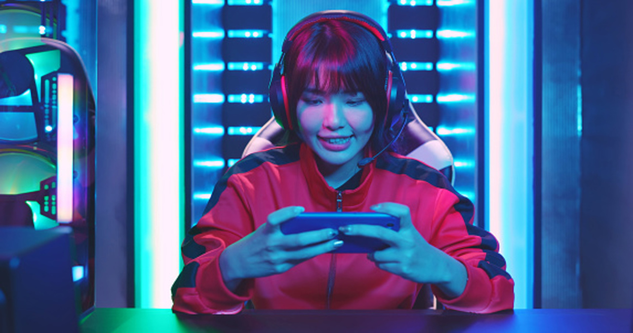 A girl playing an online game